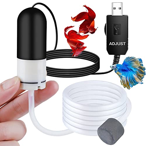Mini Aquarium Air Pump,USB air Pump for 5 Gallon Aquarium Decorations Adjustable Fish Tank Aerator Includes Aquarium Oxygen Tube + Air Stones, USB Power Bank Aquarium air Pump