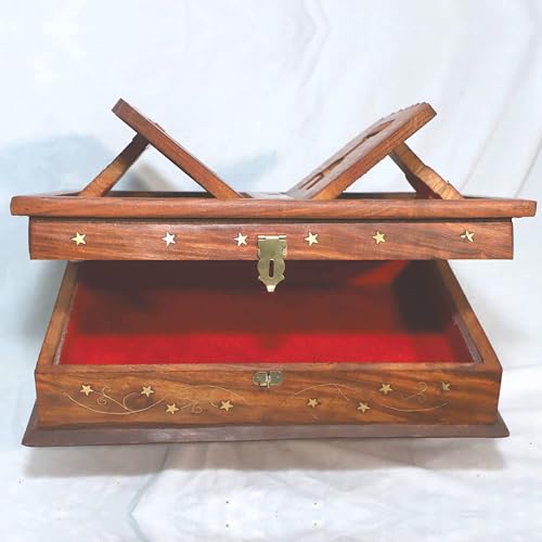 Handmade Wooden holy Book Stand for Reading - Geeta Stand fordable rehal holy Books Book Box | Quran Sharif Granth Pooja bhagwat ramayan Holder rihal Bible gita ramayanam