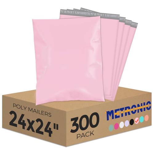 Metronic Poly Mailers 24x24 300 Pack, Self Seal Large Shipping Bags for Clothing, Waterproof Shipping Envelopes for Small Businesses, Flexible Mailers Poly Bags Plastic Bags Packages Bags Light Pink - size: 24x24 300PC