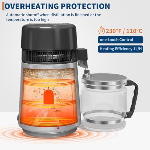 4L Countertop Stainless Steel Distilled Water Purifier, Distilled Water Making Machine with Glass Container, Ideal for Household, Workplace, Lab, and Aquarium Usage-Silver - color: Silver