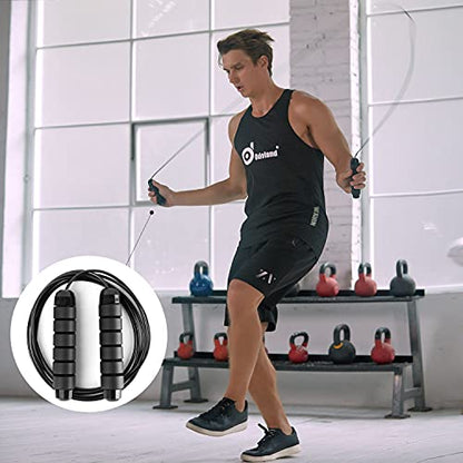 Odoland 4-in-1 AB Wheel Roller Kit AB Roller Pro with Push-Up Bar, Jump Rope and Knee Pad - Perfect Abdominal Core Carver Fitness Workout for Abs - Home Gym Workout
