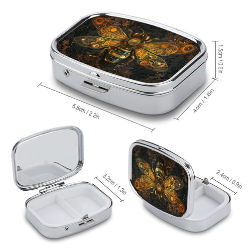 Metal 2 Compartment Pill Organizer Travel Friendly Portable Compact Pill Box Cute Pill Case to Hold Vitamins,Fish Oil,Supplements,Meds,Tablet for Purse,Pocket. (Bee) - color: Bee