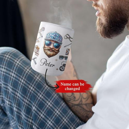 Personalized Father's Day Full Wrap Coffee Mug, Custom Name Ceramic Cup 11oz 15oz, Customized Hat And Sunglasses White Mug, Gift For Dad, Birthday Keepsake Mug For Men, Unique Mug - color: XUA-1124-3693-Father's Day Mug