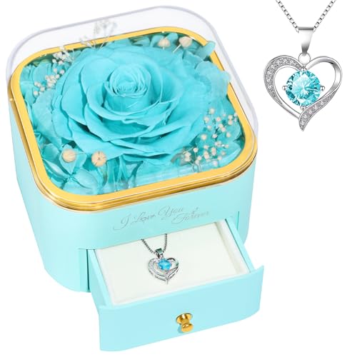 Beferr Mothers Day Forever Rose with Necklace for Mom Birthday Gifts Preserved Roses Eternal Flower for Delivery Fresh Flowers Gifts for Mother Wife Her Grandma Sister Daughter Girls Friends - color: Bright Blue