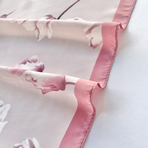 FONYVE Silk Feeling Scarf Medium Square Satin Head Scarf for Women 27.5 × 27.5 inches - color: 03 Pink Floral
