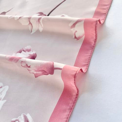 FONYVE Silk Feeling Scarf Medium Square Satin Head Scarf for Women 27.5 × 27.5 inches - color: 03 Pink Floral