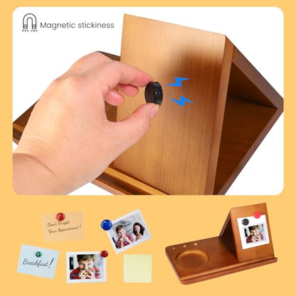 Wood Desktop Book Stand for Reading Rest Birthday and Mothers Day Gifts, Book Page Holder Thumb Bookmark,Magnet Couple Photo or Note, Book Accessories, Triangle Book Nook with Cup for Book Lovers - style: Magnetic attraction