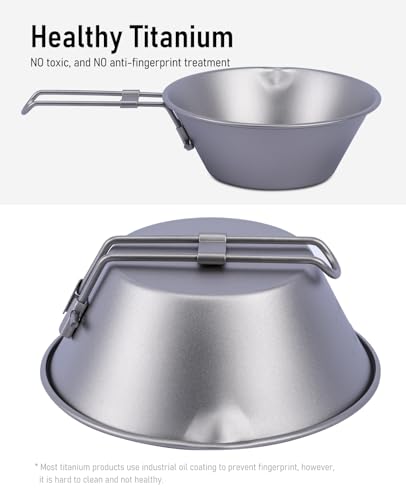 Titanium Bowl with Foldable Handle Ultralight Compact | Portable Flatware Tableware with Bag for Outdoor Camping Backpacking Hiking Travel Picnic