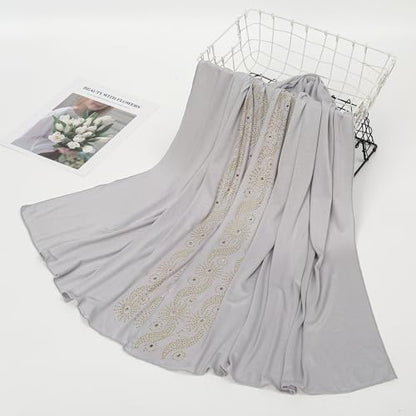 Muslim Women Shiny Rhinestone Hijab Head Wrap Long Scarf Shawl - color: Grey
