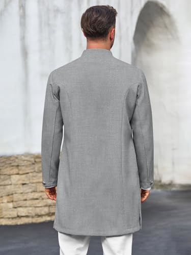 Runcati Mens Kurta Coats Indian Mandarin Collar Attire Ethnic Outfits Wedding Festive Party Clothing Casual Kaftan Robe - color: Dark Grey, size: Medium