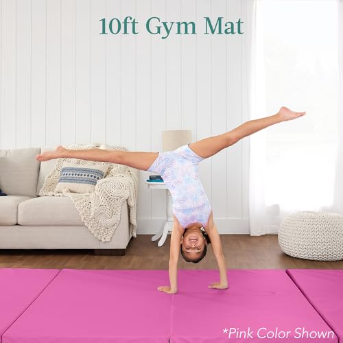 Best Choice Products 10ftx4ftx2in Folding Gym Mat 4-Panel Exercise Gymnastics Aerobics Workout Fitness Floor Mats w/Carrying Handles - color: Purple w/Beam