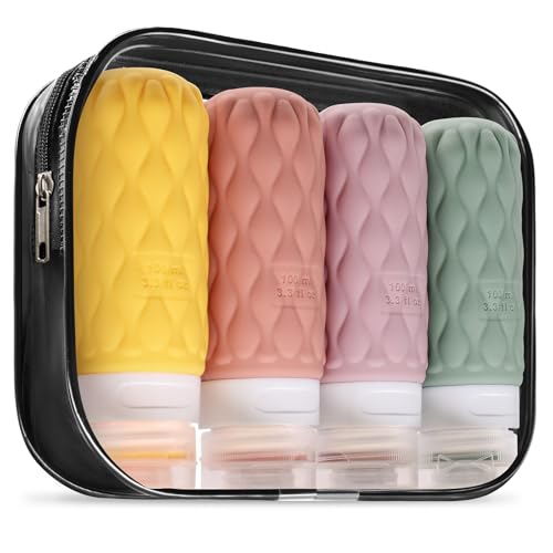 3.4oz Silicone Travel Bottles for Toiletries Refillable Liquid Accessories - color: Pink-3.4oz