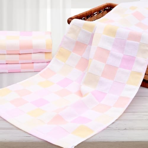 Face Cloths, Soft Wash Cloth for Washing Face, Lightweight Plaid Cotton Face Towels, Quick Dry Absorbent Facial Cleansing Cloths, for Bathroom Daily Skincare, Pink Checkered Design(9.8 x 19.7 Inch) - color: Grid-pink