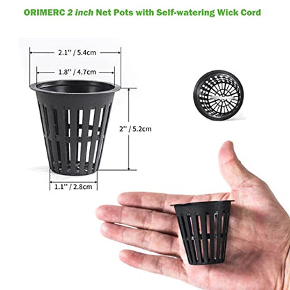 ORIMERC 2 inch Net Cups Pots 30 Pack with 30 feet Self Watering Wick & 30 Plant Labels for Hydroponics Aquaponics Planter Indoor Outdoor Growing Baskets Slotted Mesh UV Resistant & BPA Free - size: 2 inch (30 Pack)