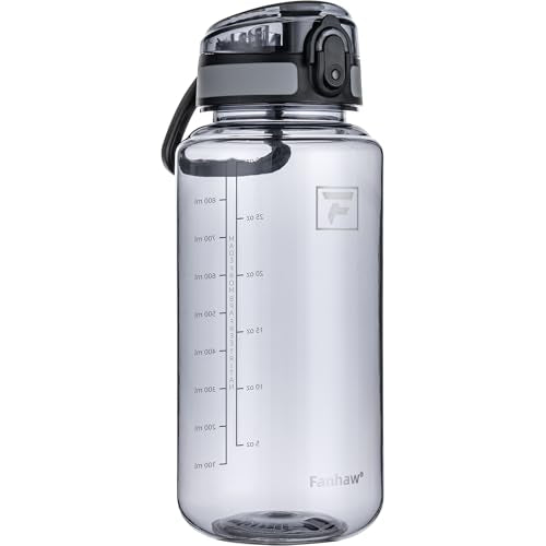 Fanhaw 32 Oz Clear Tritan Water Bottle, BPA-Free & Leak-Proof, Wide Mouth with Anti-dust Chug Lid, Reusable Plastic Bottle for Gym, Travel, School & Office, Back to School Essentials (Gray) - color: Gray, size: 32 Ounces