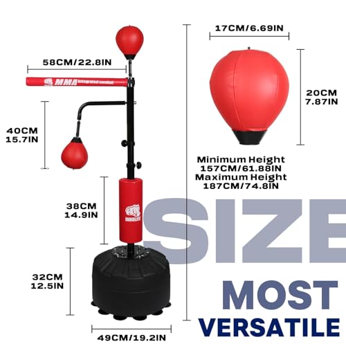 Pro Boxing Training Set - Adjustable 82-Inch Spinning Bar with Reflex Ball & Punching Bag for Adult(Red)