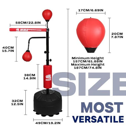 Pro Boxing Training Set - Adjustable 82-Inch Spinning Bar with Reflex Ball & Punching Bag for Adult(Red)