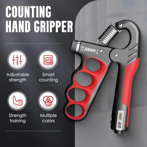 Adjustable Hand Grip Trainer with Electronic Counting, 2025 New Grip Strength Trainer 5-100KG/11-220LB Adjustable Hand Gripper Strengthener Forearm Exerciser for Adults Training Strength - color: Red