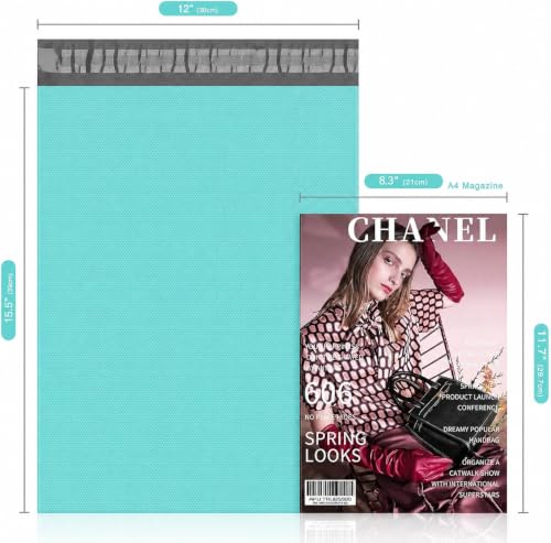 Fuxury Poly Mailers 12x15.5" 100 Pc,Medium Shipping Bags Embossed Dots Teal | Strong Adhesive Packaging Mailers Poly Bag,Waterproof Self Seal Mailing Envelopes for Clothing Small Business,Boutique&Online - size: 12x15.5" 100pcs