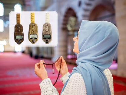 Digital Beads Counter, 3 Pieces Digital Tasbih Tally Counters, Digital-Counter with Compass, Resettable Finger Counter,Electronic Rotating Prayer Beads Counters,for Meditation,Muslim Prayer