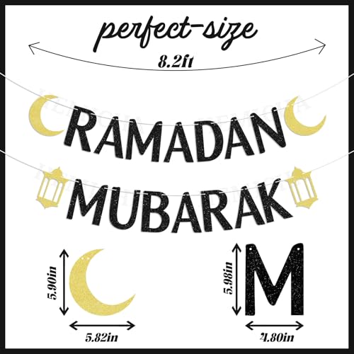 Ramadan Mubarak Banner Black Glitter, Ramadan Party Decorations, Muslim Islam Eid Festival Party Decorations