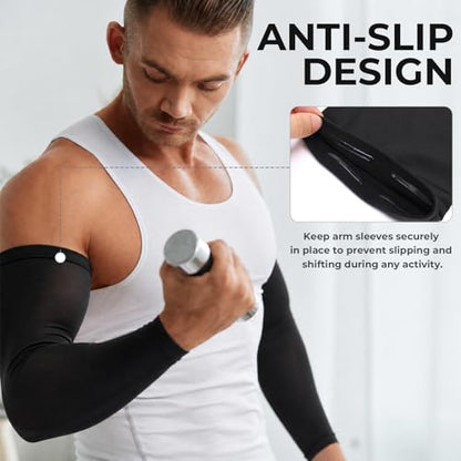 JATEBI 6 Pairs Plus Size Arm Sleeves for Men Women, UV Protection - color: Black