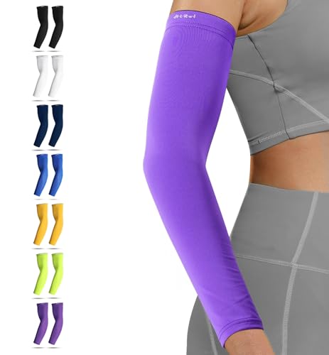 HiRui Arm Compression Sleeves for Men Women Youth, UV Protection 20-30mmHG Support Tattoo Cover, Breathable Moisture-Wicking - color: Purple, size: 2X-Large (1 Pair)