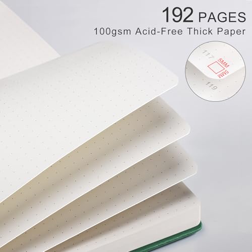 Dotted Journal for Women Men, 192 Pages A5 Notebook Journal, Hardcover Notebook with 100Gsm Thick Pages, Leather Note Book for Writing, Travel, Business, Office, Prayer 5.7 x 8.3, Dark Green - color: Dark Green, style: Dotted