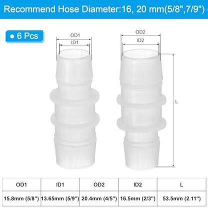 PATIKIL 5/8" to 7/9" 6 Pcs Plastic Hose Barb Fittings, Reducer Tube Fittings Pipe Adapter Union Splicer Joint Kit for Air Gas Water System Liquid Fuel Line Aquarium Tube Pump - size: 5/8"-7/9",(0.93"x2.11")
