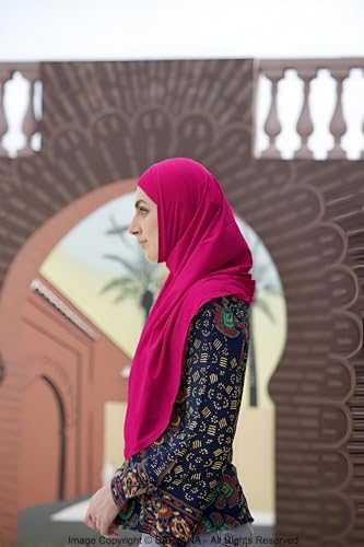 SARJANA Women's Solid Color Cotton Hijab with Under Scarf Cap Ready to Wear Stretch Scarves Long Scarfs FREE SIZE - color: Magenta