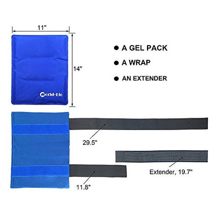 WORLD-BIO Large Gel Ice Pack Wrap for Injuries, Reusable Cold Compress Therapy Ice Pack with Straps for Swelling, Bruises, Hip, Knee Replacement Surgery, Back, Shoulder,11" x 14" Blue - size: 11x14 Inch (Pack of 1)