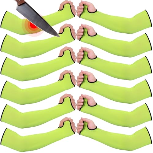 JaGely 6 Pairs Level 5 Cut Resistant Sleeves with Thumb Hole 18 Inches Arm Protection Sleeve Farmer Gardening (Green) - color: Green, size: Classic