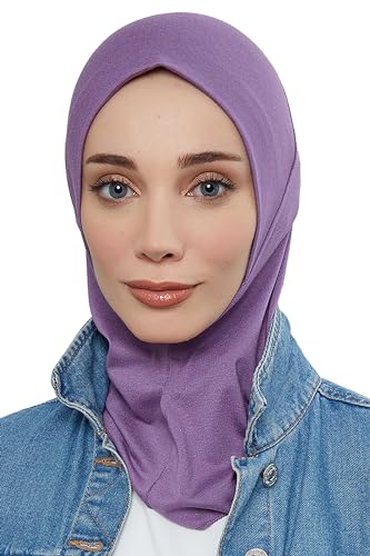 Aisha's Design Instant Turban 95% Cotton Head Scarf Headwear Combed Cotton Ninja Cap, Slip on Jersey Hijab - color: Purple