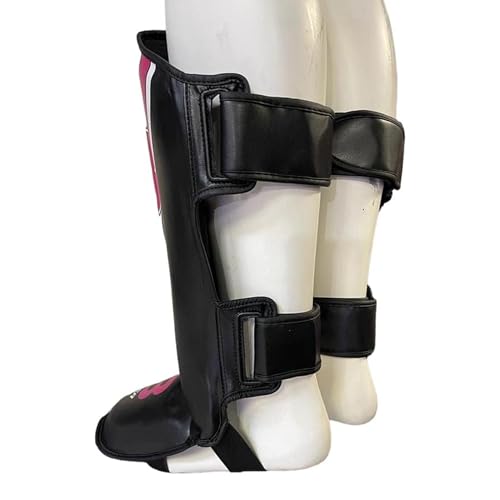 Shin Guards with Instep for MMA, Muay Thai, and Kickboxing, PU Leather, Leg and Instep Protection - size: Medium