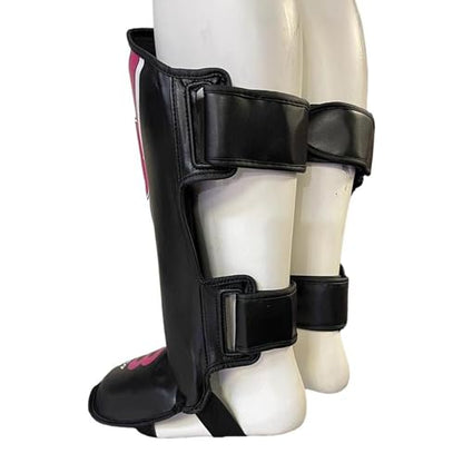 Shin Guards with Instep for MMA, Muay Thai, and Kickboxing, PU Leather, Leg and Instep Protection - size: Medium