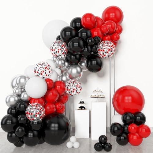 Amandir 153pcs Red Black and White Balloon Arch Garland Kit Different Sizes 18 12 10 5inch Silver Latex Metallic Confetti Graduation Balloons for Birthday Wedding Movie Night Casino Party Supplies - color: Metallic Silver