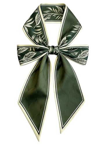 Silky Satin Long Skinny Head Scarf for Women - Neck Hair Scarf, Purse Bag Belt Accessory, Silk Feeling, 57"x5" - color: Avocado Green 05