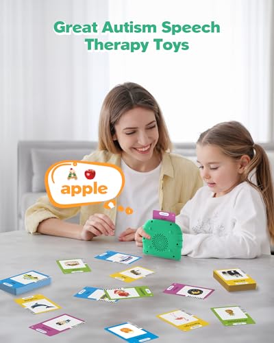 Talking Flash Cards for Toddlers 1 2 3 4 Year Olds, Montessori Language Learning with 224 Words, Pocket Speech Therapy Playthings, Children's Sensory Educational Device, Green - style: 224 Words English Green