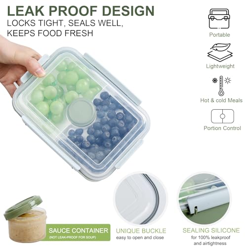 3 Pack Salad Lunch Box Food Storage Containers, 47oz Bento Box To Go Container with Lids, Reusable Meal Prep Containers with Removable Tray & Dressing Pots for Kids and Adults, Microwave Safe - color: Navy&Dark Green&Light Blue