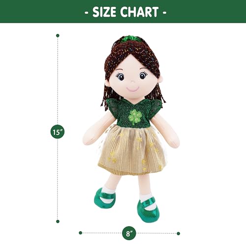 June Garden 14" Snuggle Cuties Clover Sophie - Saint Patrick's Day Soft Plush Doll - Huggable Irish Themed Rag Doll for Girls - Green Outfit - color: Green, size: Medium