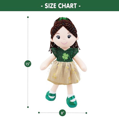 June Garden 14" Snuggle Cuties Clover Sophie - Saint Patrick's Day Soft Plush Doll - Huggable Irish Themed Rag Doll for Girls - Green Outfit - color: Green, size: Medium