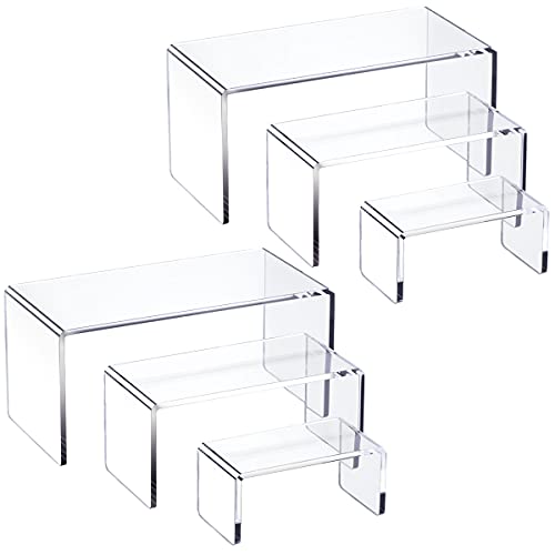 HIIMIEI Acrylic Risers for Display Clear 3-Tier Risers Stands Showcase for Amiibo Funko Pop Figures, Dessert, Jewelry-8.4"x 6.3"x 4.3" (2 Sets) - size: 8.4"x6.3"x4.3"