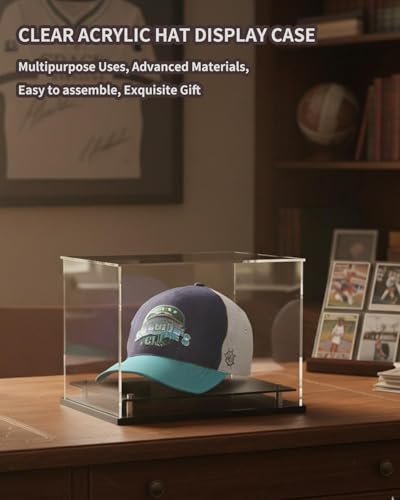 Clear hat Display case for Baseball,Acrylic Cap Holder Stand for Baseball, Football or Snapback Caps,Mini Helmet.Baseball Cap Display case with Metal feet Base(mountable) - size: Hat Display Case