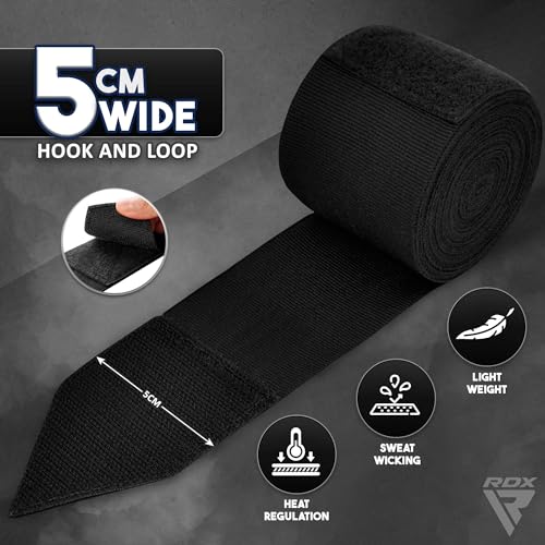 RDX Boxing Hand Wraps 4.5M / 180 Inches – Mexican Style Semi-Elastic MMA Inner Gloves - Wrist Support for Muay Thai, Kickboxing, BJJ, Karate - Thumb Loop & Hook and Loop Closure - Cotton & Nylon Blend - color: Black