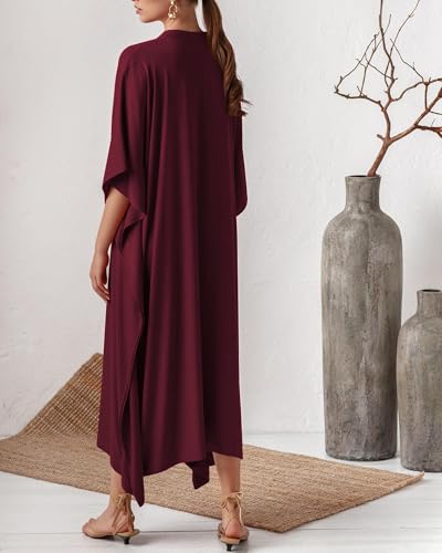Bsubseach Women Kaftan Dresses Caftan Maxi Dress Swimsuit Cover Up Moomoo - color: B-jujube Red
