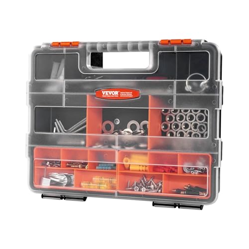 VEVOR 3-Pack Small Parts Organizer, 21 Compartments Tools Organizer Box with Removable Dividers, PP Hardware Storage Box with Safety Latch & Portable Handle for Nuts, Bolts, Screws, Nails