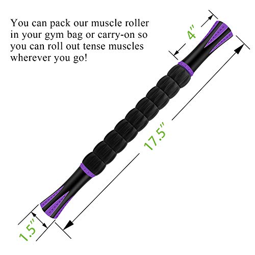 Muscle Roller Massage Roller Stick- Deep Tissue Fascia Blaster for Myofascial Pain Relief, Lymphatic Drainage & Body Sculpting, Handheld Physical Therapy & Recovery Tool (Purple Black-18 inch) - color: Purple Black