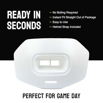 DAMAGE CONTROL Youth Football Mouth Guard – Breathable No Boil Mouthpiece, Protects Lips & Teeth, Works with Braces, Includes Helmet Strap – Sports Gear & Accessories (White) - color: White
