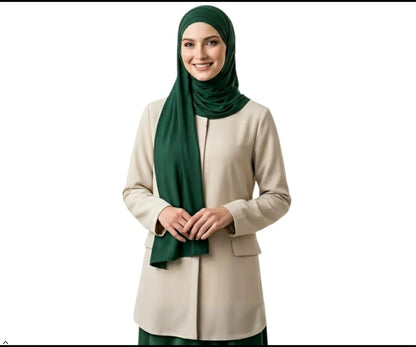 Cotton Modal Jersey Hijab with Matching Undercap, Women's Casual Style, 180cm × 70cm - color: Green