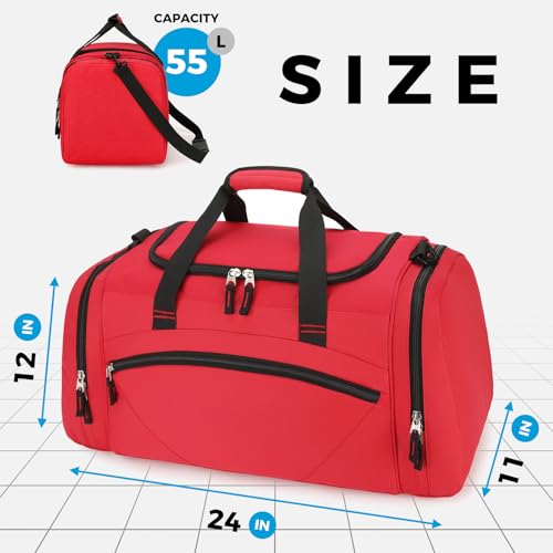 Uarition Mens Gym Bag, 55L Large Sports Duffle Bags, Workout Bags Lightweight, Red - color: Red